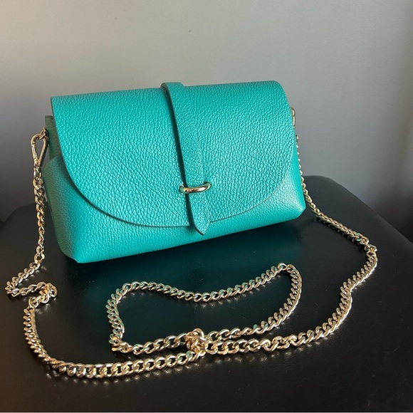 Marcus Firenze Handbags - Marcus Firenze Teal with Gold Chain Strap Structured Leather Crossbody Bag